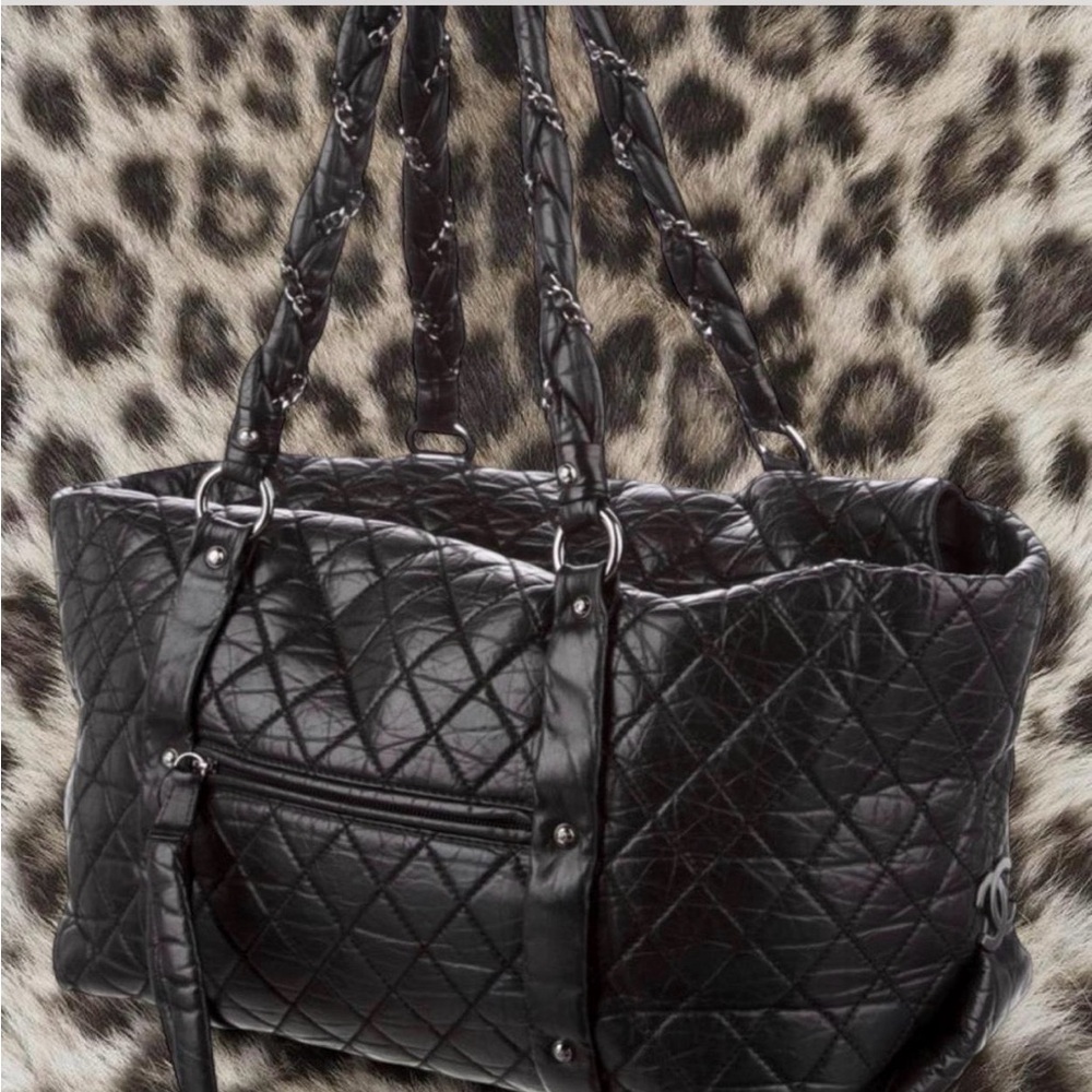 Authentic Chanel XL Distressed Lambskin Lady Braid Tote